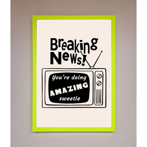 Breaking News Framed Poster - A3 (29.7 x 42 cm) / Neon Green - Framed Print
