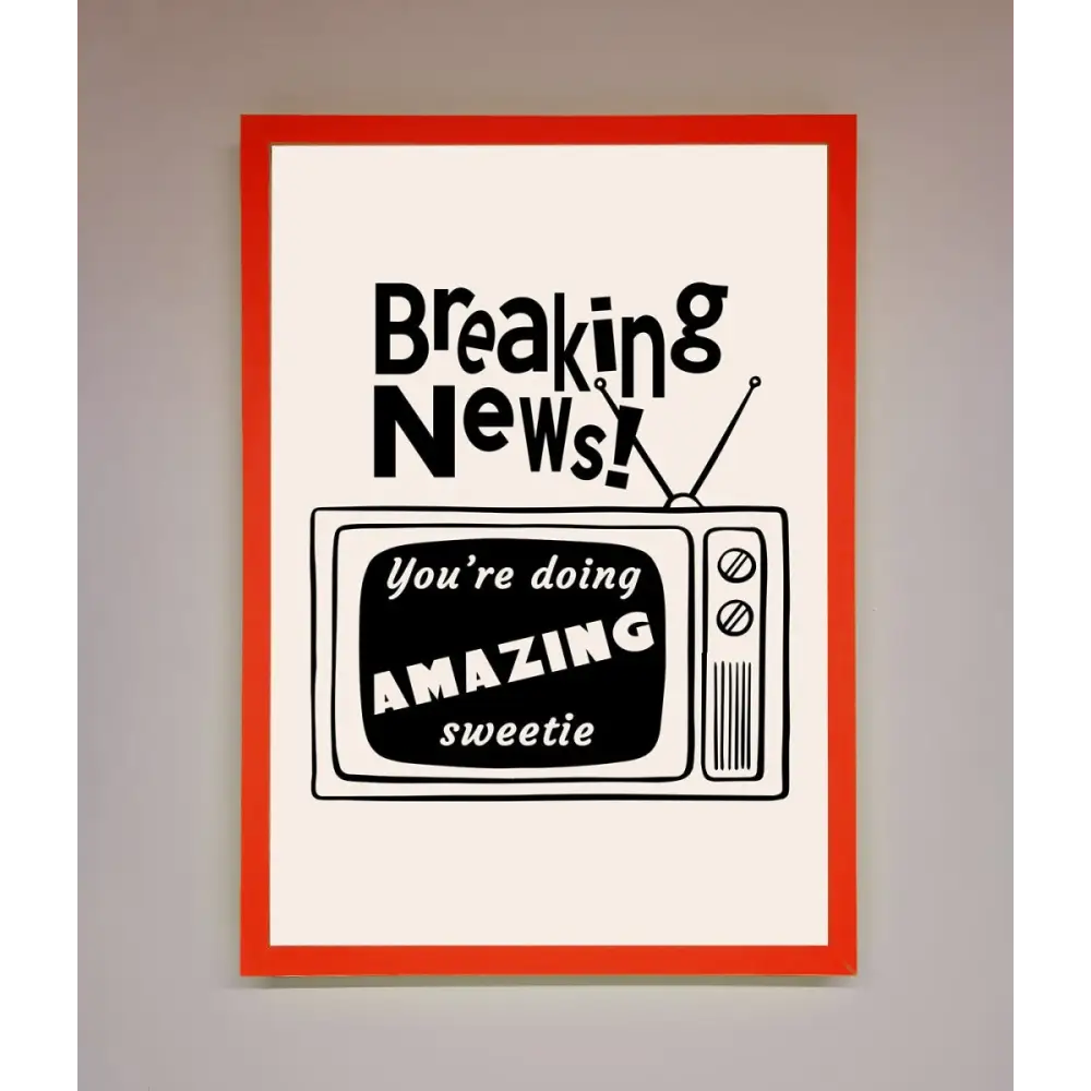 Breaking News Framed Poster - A3 (29.7 x 42 cm) / Neon Red - Framed Print