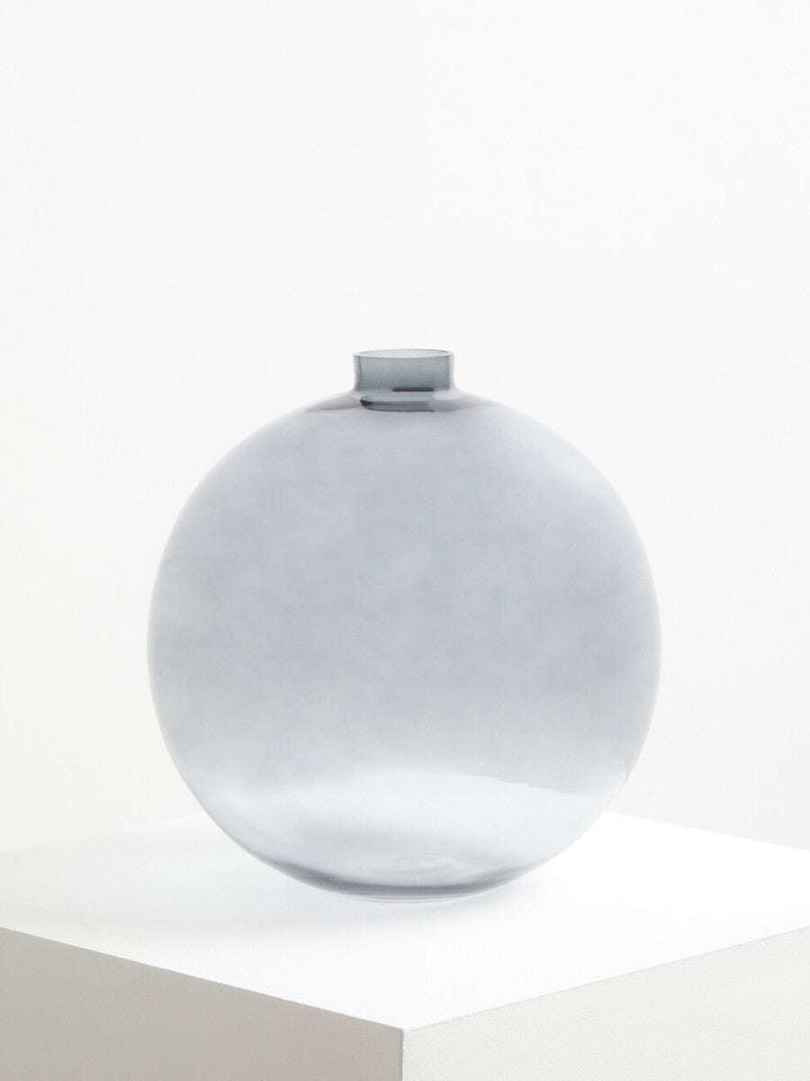 Bree grey glass vase with a sleek translucent grey glass body and narrow neck perfect for modern decor