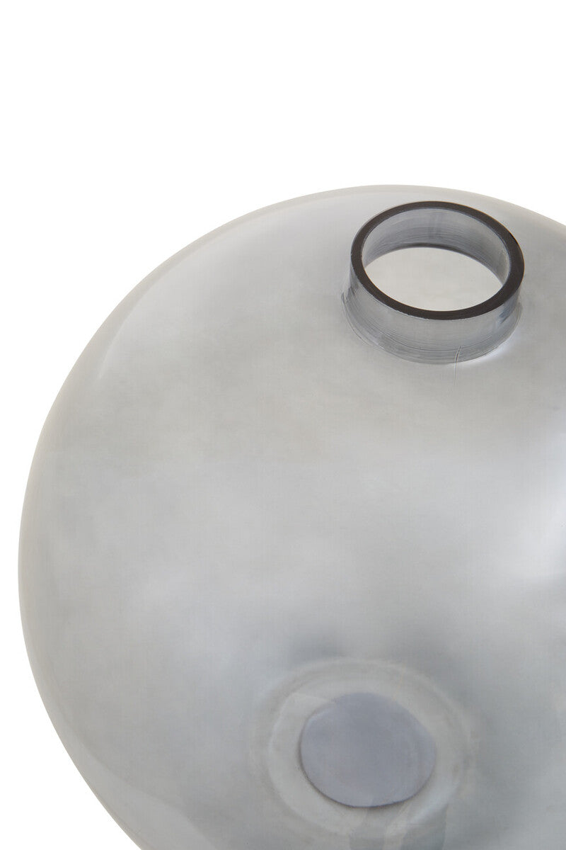 Translucent grey glass vase bree grey glass with spherical shape and black-rimmed circular opening at the top