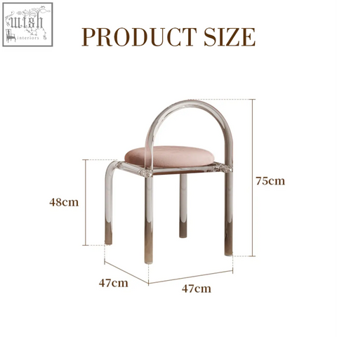 Modern minimalist chair with chrome frame and blush pink seat paired with brennan dressing table for simple assembly