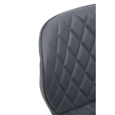 Back of a brent grey and black home office chair with dark gray quilted leather and diamond-stitched pattern