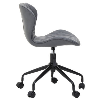 Brent grey and black home office chair in gray quilted leather with black metal base and casters for office use