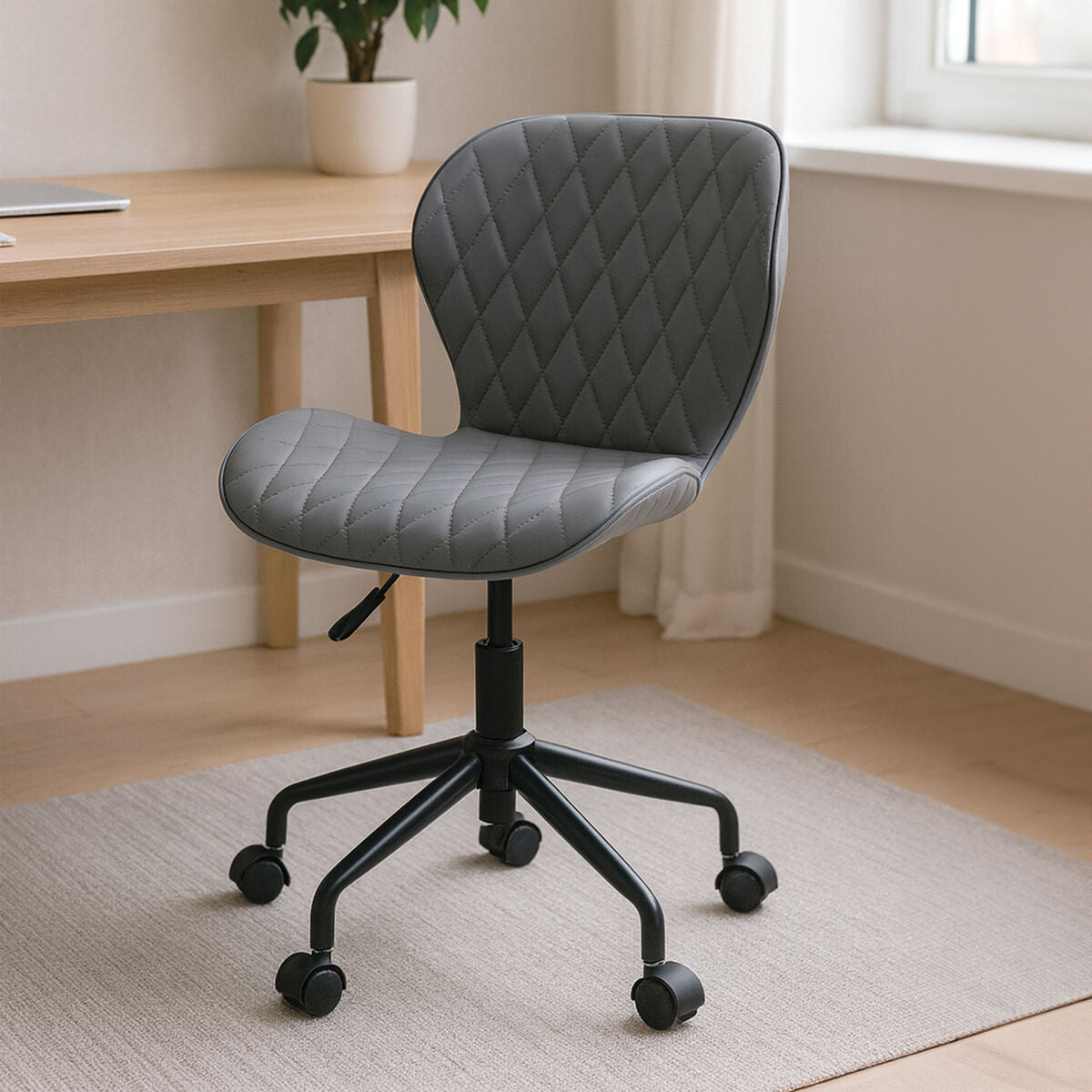 Gray quilted brent home office chair with black metal base and casters perfect for office chair setup