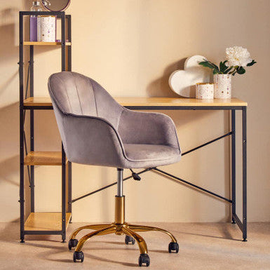 Brent grey velvet home office chair with gold-tone base and casters perfect for stylish home office setups