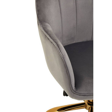 Brent grey velvet and gold base home office chair in sleek gray velvet with tufted back and gold-tone base for office use