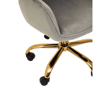 Brent grey velvet and gold home office chair with gray velvet upholstery and gold-finished base for stylish home office use