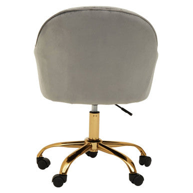 Gray velvet Brent home office chair with gold metal base and black caster wheels perfect for your office space