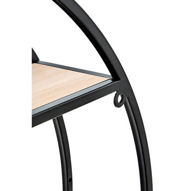 Brixton 3 tier round metal wall shelf with black metal frame and light wood surfaces for stylish storage