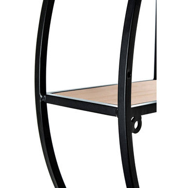 Black metal tier round metal wall shelf with light wood-toned plank for stylish metal wall shelf decor