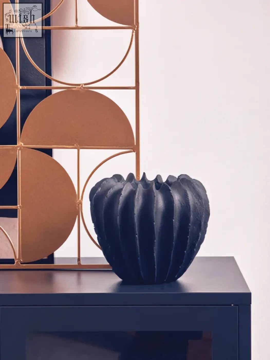 Broc black textured ceramic vase with ribbed segmented design perfect as a modern black textured vase decor