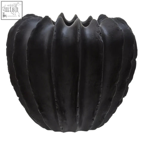 Black textured vase broc black textured ceramic vase with ribbed segmented design perfect for modern decor
