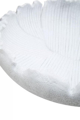 White textured bowl broc made of translucent glass with scalloped edge and vertical ridges for stylish serving