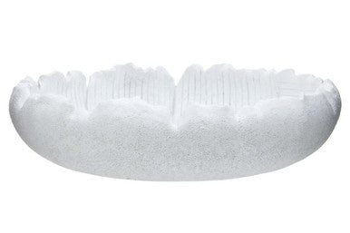 White textured bowl made of ceramic with scalloped rim and subtle vertical ridges for stylish serving