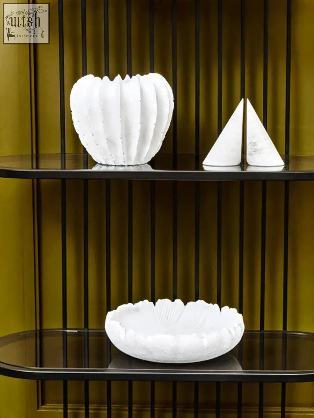 White textured vase broc in ceramic with fluted petal-like ridges and slightly textured surface