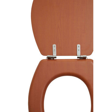 Brooks antique brown toilet seat made of brown wood with sleek modern design and silver hinges for bathroom use
