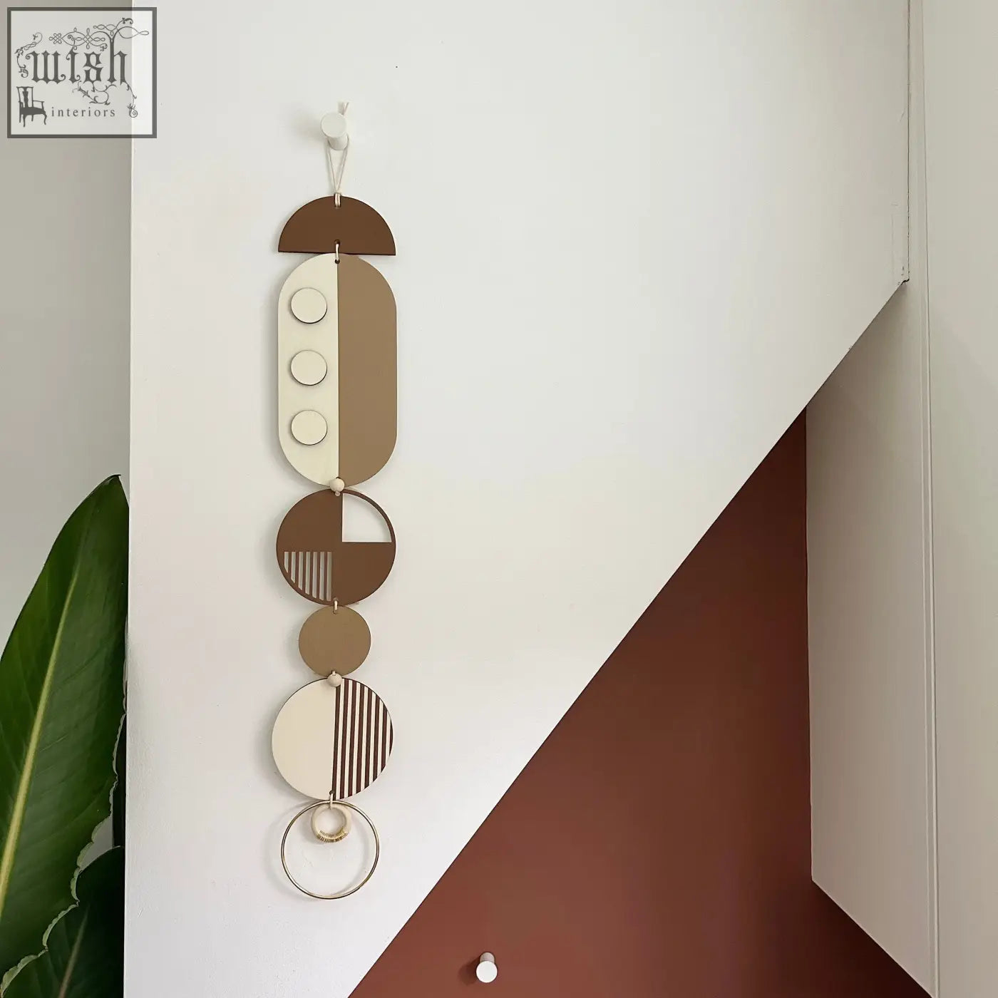 Brown modern wall art featuring layered earth toned wooden shapes with minimalist patterns for modern wall decor