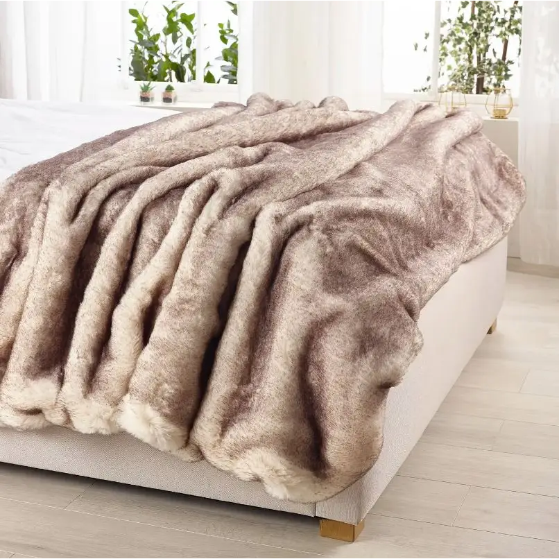 Brown Snow Fox Faux Fur Throw