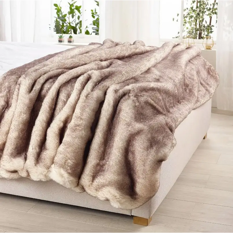 Brown Snow Fox Faux Fur Throw