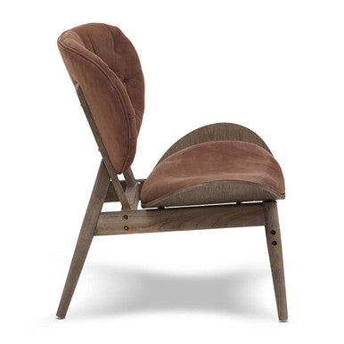 Brown velvet tufted chair with dark elm wood frame and legs perfect for stylish seating by vinsi