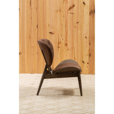 Brown velvet chair with dark elm wood frame featuring sleek modern design and dark wooden legs by vinsi