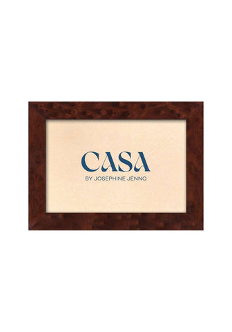 Brown wooden photo frame 6x4 with a textured finish and cream mat featuring the blue casa by josephine janno logo