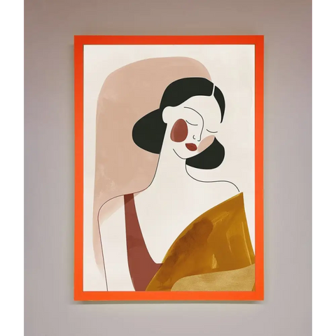 Browns Line Drawing Woman Framed Print - A3 (29.7 x 42 cm) / Neon Orange - Framed Print