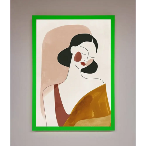 Browns Line Drawing Woman Framed Print - B0 (100 x 141 cm) / Neon Dark Green - Framed Print