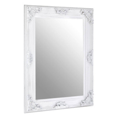 White ornate brussels baroque antique wall mirror with intricate carved detailing in antique white finish
