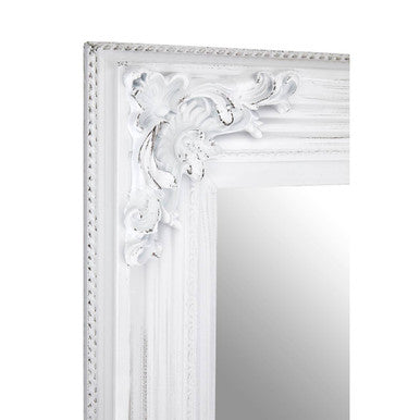White ornate baroque antique white wall mirror with intricate floral carvings and distressed finish brussels baroque antique