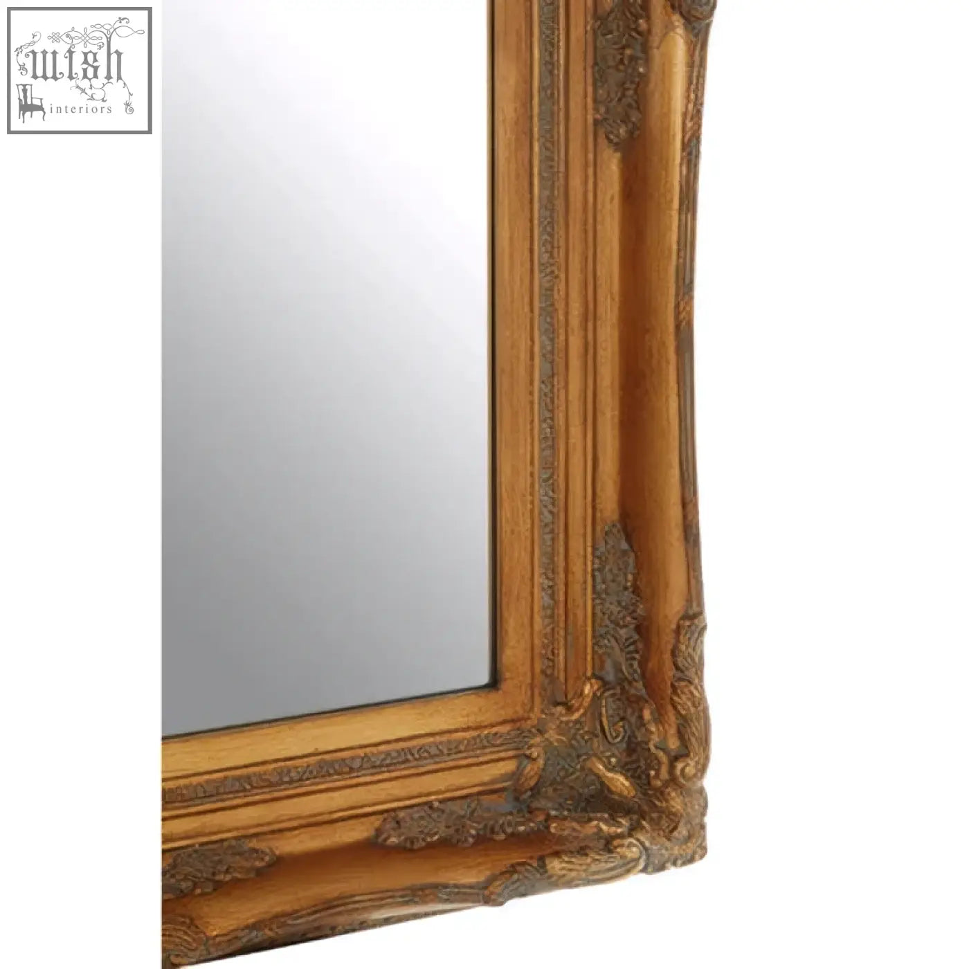 Antique gold brussels baroque rectangular wall mirror with ornate carved detailing and classic rectangular shape