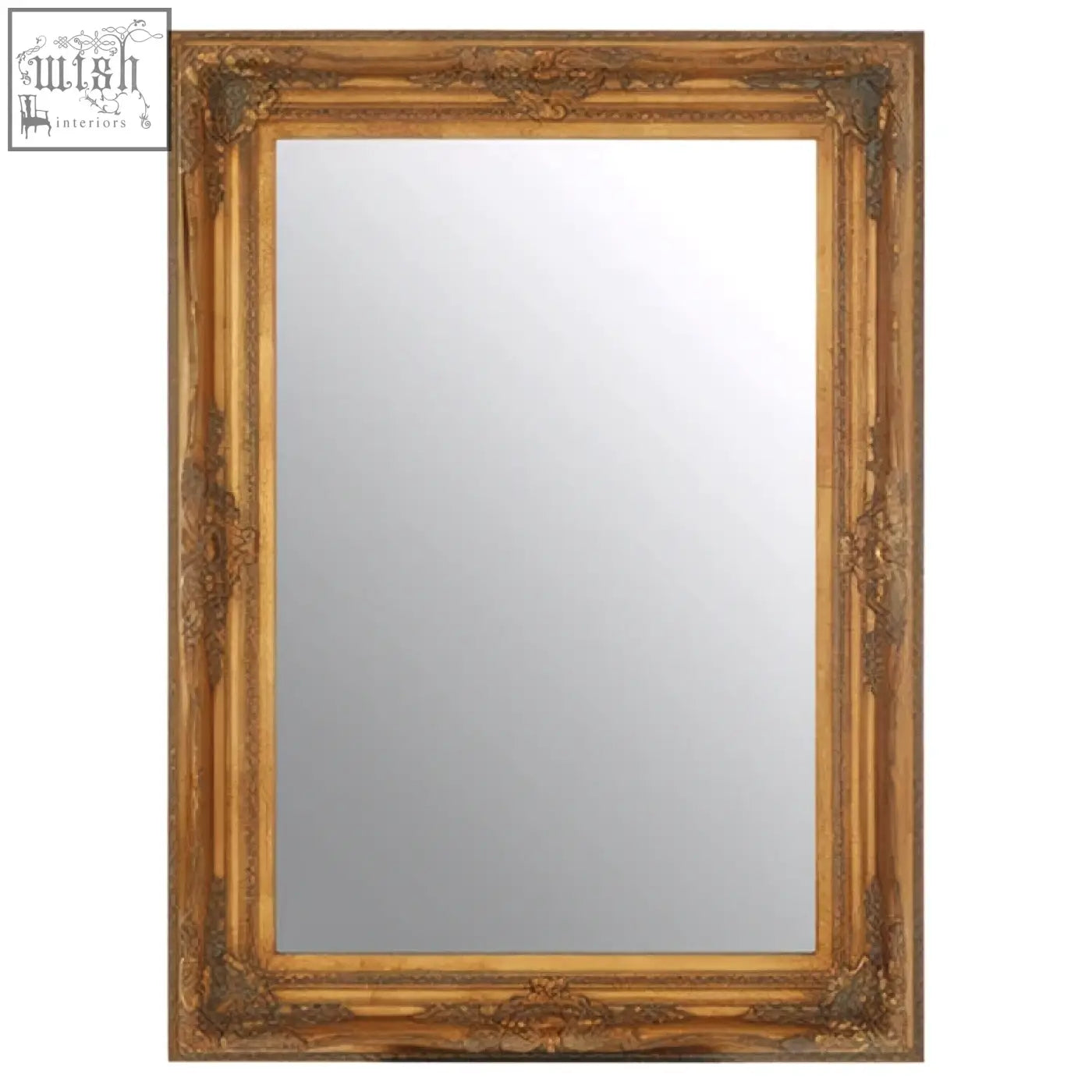 Golden ornate brussels baroque rectangular antique gold wall mirror with intricate baroque rectangular antique frame details