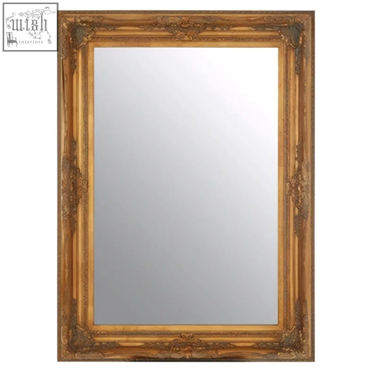 Golden ornate brussels baroque rectangular antique gold wall mirror with intricate baroque rectangular antique frame details