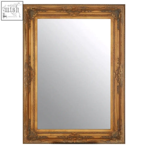 Golden ornate brussels baroque rectangular antique gold wall mirror with intricate baroque rectangular antique frame details