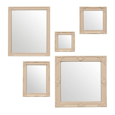 Set of five ornate baroque mirrors with cream finish frames from the brussels set featuring decorative molding