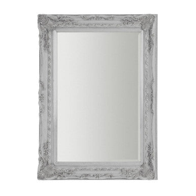 Brussels silver wall mirror featuring an ornate silver wall frame with intricate floral carvings for elegant decor