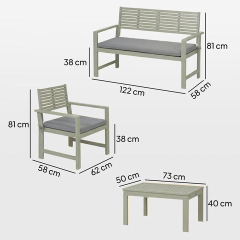 Outsunny 4 Seater Wooden Garden Furniture Set with Loveseat, Armchairs, Table, Acacia Wood Garden Sofa Set, Light Grey