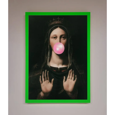 Bubble Gum Renaissance Framed Print - B0 (100 x 141 cm) / Neon Dark Green - Framed Print