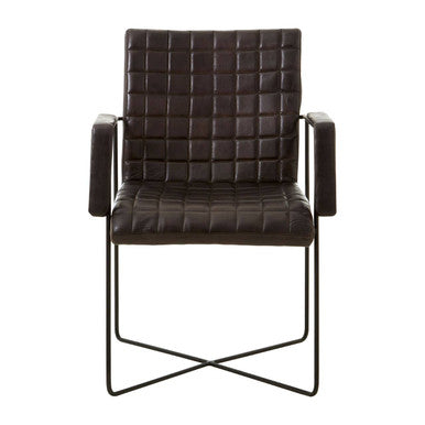 Black quilted buffalo black leather weave chair with sleek metal frame perfect for modern living spaces