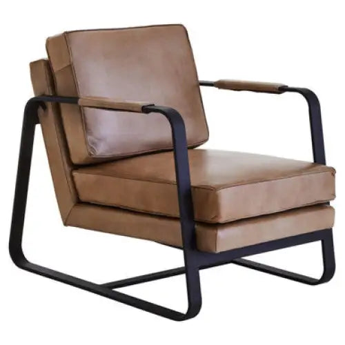Buffalo Grey Leather Armchair With Black Iron Frame - Arm Chair