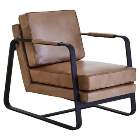 Buffalo Grey Leather Armchair With Black Iron Frame - Arm Chair