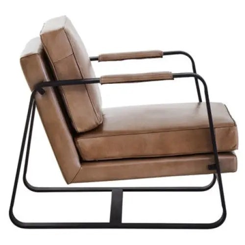 Buffalo Grey Leather Armchair With Black Iron Frame - Arm Chair