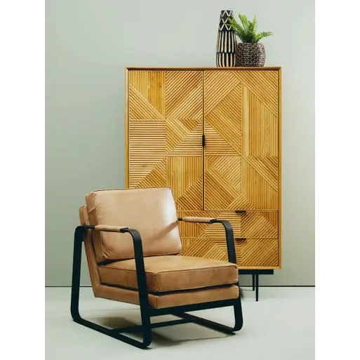 Buffalo Grey Leather Armchair With Black Iron Frame - Arm Chair