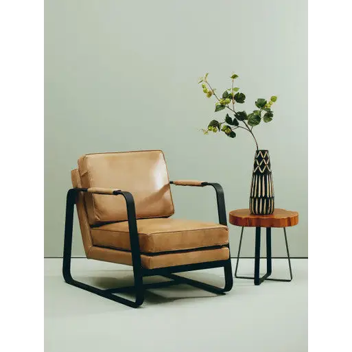 Buffalo Grey Leather Armchair With Black Iron Frame - Arm Chair