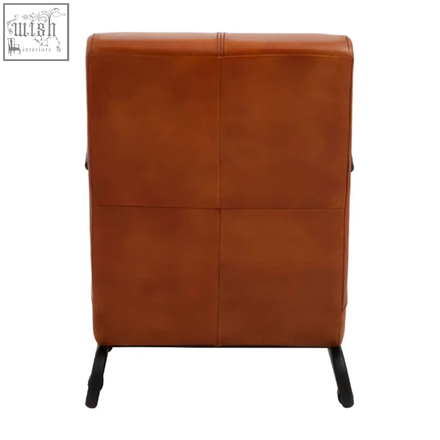 Buffalo tan leather armchair with tan leather upholstery and black metal legs for stylish comfy seating