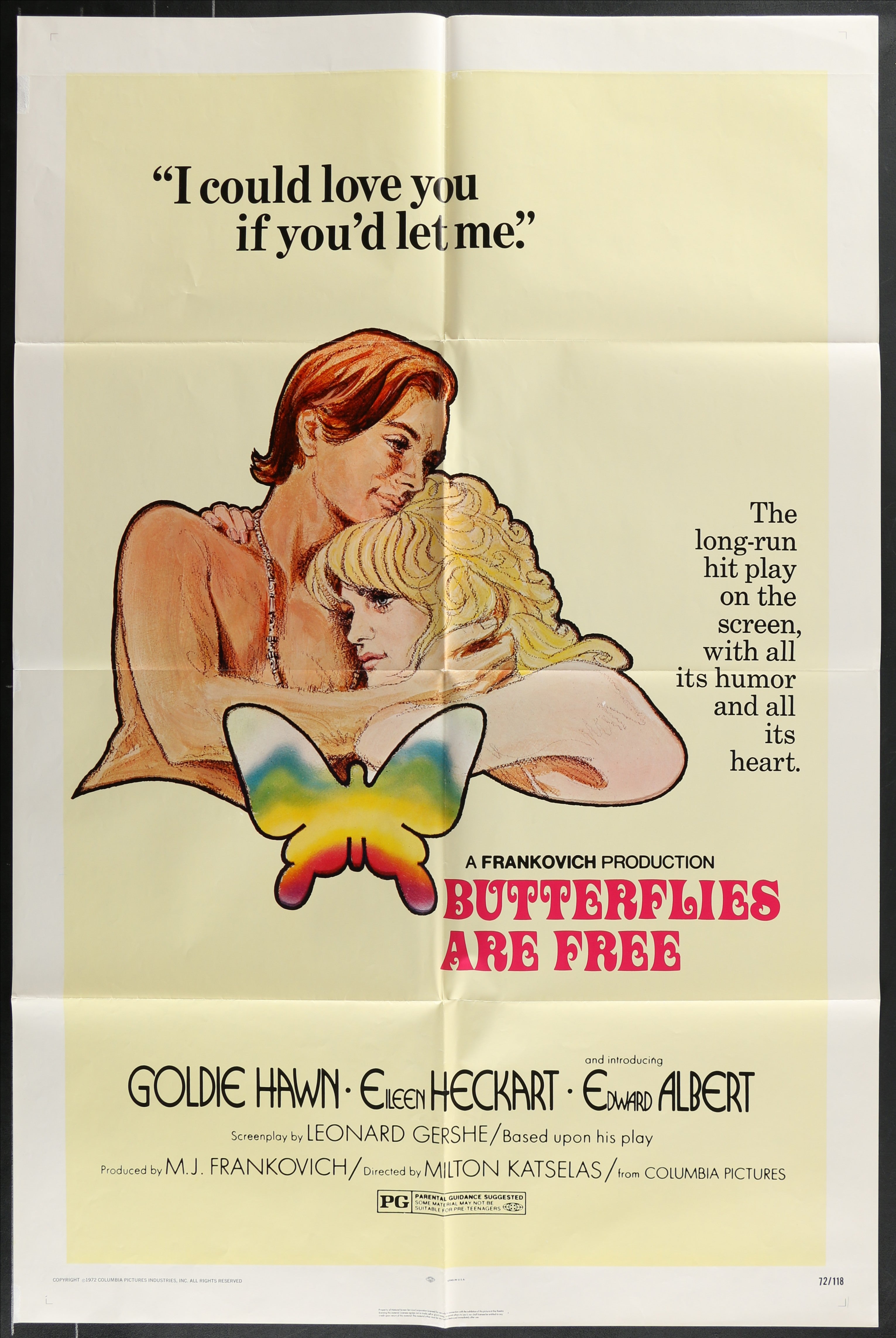 Vintage butterflies are free 1972 original us one sheet movie poster with colorful rainbow butterfly and two women embracing illustration