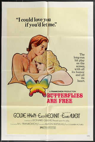 Vintage butterflies are free 1972 original us one sheet movie poster with colorful rainbow butterfly and two women embracing illustration