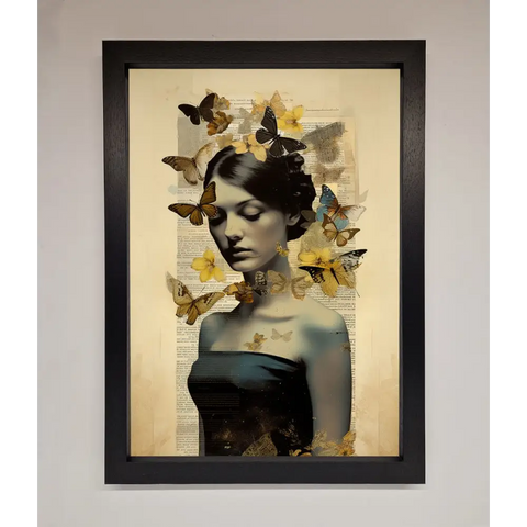 Butterfly Book Woman Framed Poster - A3 (29.7 x 42 cm) / Black - Framed Print