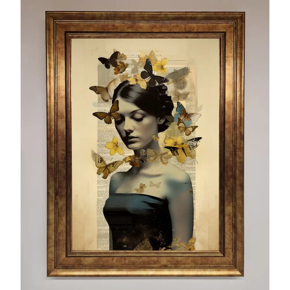 Butterfly Book Woman Framed Poster - A3 (29.7 x 42 cm) / Bronze - Framed Print