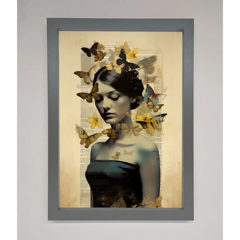 Butterfly Book Woman Framed Poster - A3 (29.7 x 42 cm) / Dark Grey - Framed Print